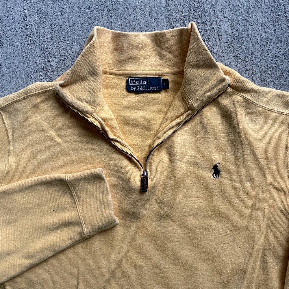 Vintage Polo Ralph Lauren Quarter Zip Pullover Men Large Yellow 90s